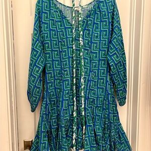 Blue and Green Geometric Dress